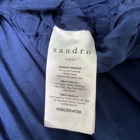 Sandro Lori dot viscose blue polka dot long sleeve draw string dress size 1 - Picture 7 of 8